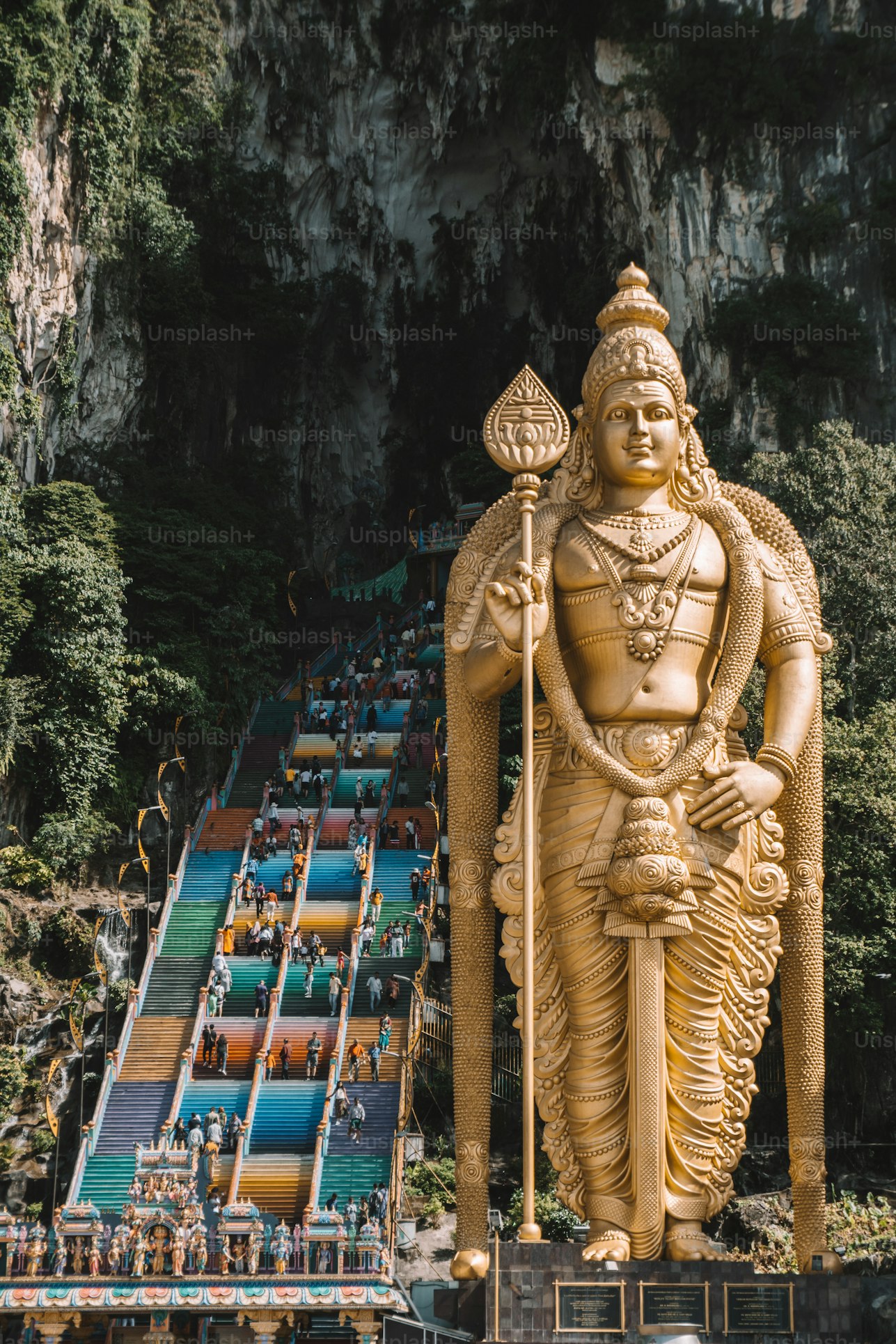 Lord Murugan Statue with Colorful Steps at Batu Caves